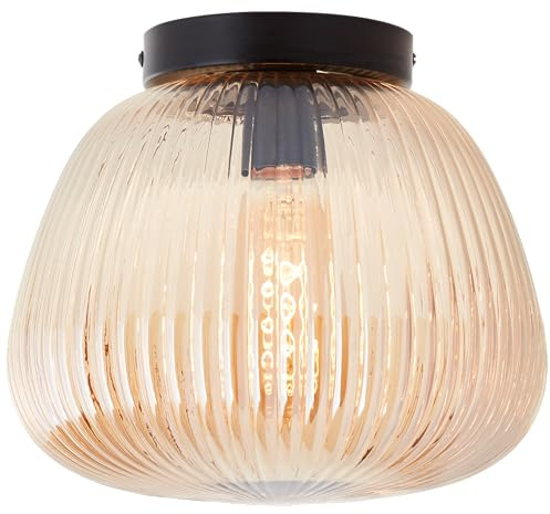 Lightbox Retro Deckenlampe mit Riffelglas Lampen-Schirm | Ø 25 cm | | Deckenlampe, Riffelglas, 22 x 25 cm, E27, Amber-Bernsteinfarben