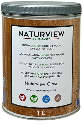 Vernice poliuretanica per legno NATURVIEW BIO per acqua - interni, morbida seta al tatto (Lucido, 1L)