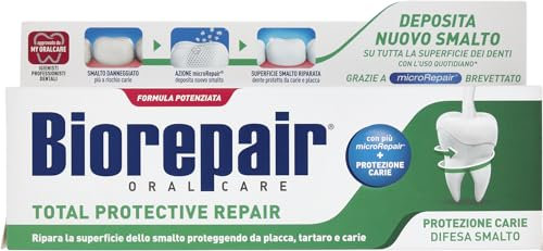 Biorepair, Dentifricio Total Protective Repair, Ripara lo Smalto, Protegge da Placca, Tartaro e Carie, Ripara lo Smalto, Mantiene l'Alito Fresco, Dentifricio Senza Fluoro, 75 ml