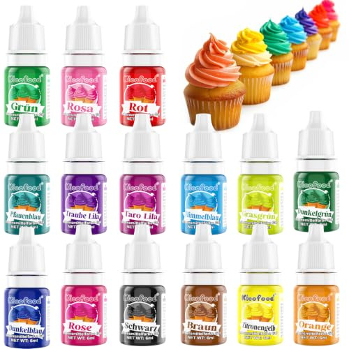 Lebensmittelfarbe Gel - 15 Farben Lebensmittelfarbe Paste Set, Hochkonzentrierte Tortendeko Essbar lebensmittelfarben für Torten Deko, Backen, Kekse, Macaron, DIY, Teig, Toppings - 6ml