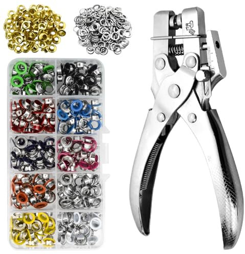 BGTXINGI 300 Sets 10 Colors 1/5 inch Multi-Color Metal Eyelets Grommets Kit with 1Pcs Hole Punch Pliers with 100Pcs Gold Grommets and 300pcs Gasket for Leather Canvas Shoes Belts Bags Crafts