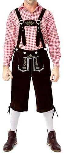 LVCBL Herren Lederhose Trachtenlederhose ，Trachtenhose Kniebund Lang Dunkelbraun L