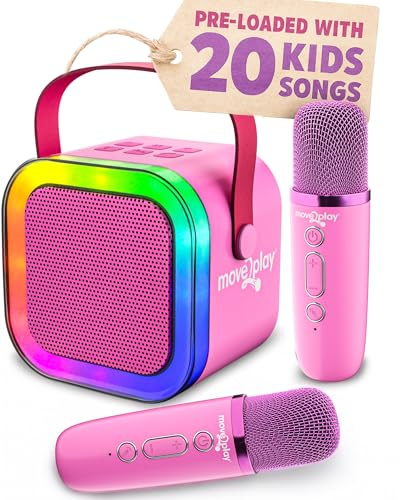 Move2Play, Machine à karaoké pour enfants | Comprend plus de 20 chansons pour enfants | 2 microphones | Connexion avec Bluetooth | Cadeau pour enfants de 3, 4, 5, 6, 7 ans et plus | Jouet pour filles