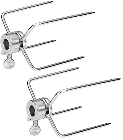 FIVMEN Fleischklammer für Drehspieß Edelstahl Fleischnadel mit Feststellschraube für Gasgrill und Rotisserie Drehspieß Zubehör, 2er Set