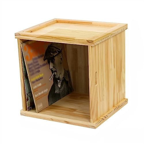 Plattenspielerständer Aufbewahrungsbox for Schallplatten, Schallplattenkiste aus Holz mit Griff – Tischplattenhalter und Organizer aus Kiefernholz, stapelbare Aufbewahrungsbox for Schallplatten Platte