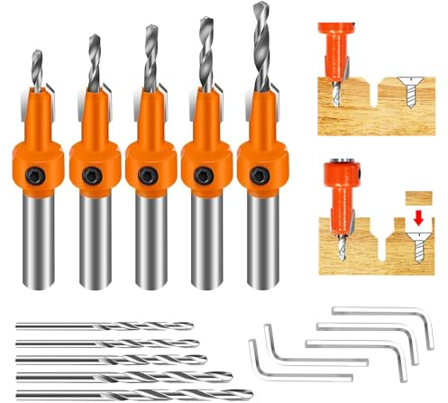 Ysister Set Punte Per Legno Svasatori 10 Pz.8mm Trapano Per Legno Con Svasatore Con Chiave Esagonale