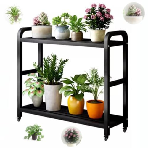 KADEUX 2-stufig Pflanzenständer, Modern Blumenbank Pflanzenregal, Blumenetagere Aus Metall, Blumentopf Ablageregal Für Innen Außen, Mit 2 Ablagen(Black,39in/100cm)