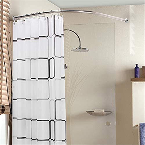 Gebogene, ausziehbare Duschvorhangstange in L-Form, zur Wandmontage, dehnbar, Edelstahl 304 (Größe: 70 bis 95 cm x 125 bis 165 cm, Farbe: Schwarz)