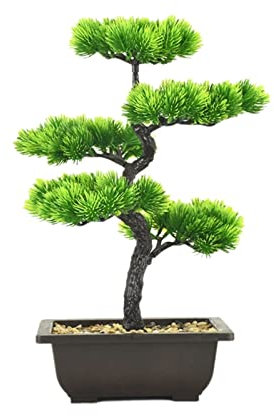 Huangj-0527 künstliche Bonsai 40 cm großer künstlicher Kiefern-Bonsai-Kunststoffbaum im Topf, fühlen Sich echte Pflanzen mit Topf an, Dekoration for Zuhause, Büro, Garten Feng Shui Kunstpflanze