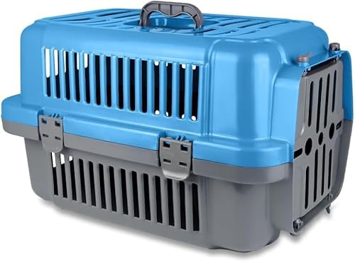 Adak Transportbox Katze | Hundetransportbox für Auto | Praktische Katzentransportbox | Robuste Katzenbox für sicheres Reisen | Tiertransportbox für unterwegs und zu Hause (Blau)