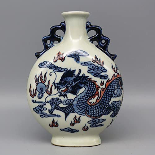 CLLBANT Red Dragon Pattern Amphora Blue Vase New Chinese Living Room Bedroom Office Collection Series.