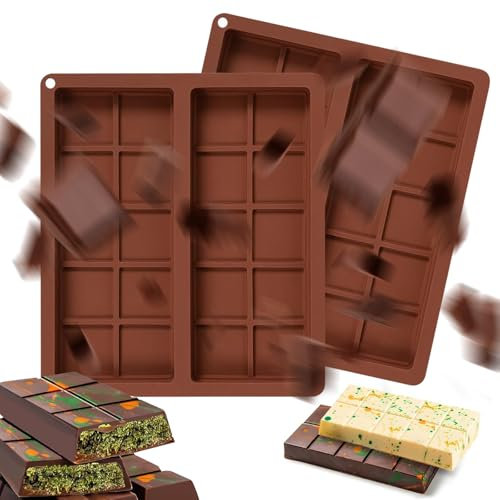 2 Stück Schokoladenform Silikon Tief, Schokoladenform tief, Antihaft Silikonform Schokolade, Tief Schokoladentafel Form, Schokolade Form, für DIY Schokolade Praline Süßigkeiten