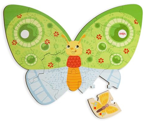 HABA Puzzle 2-in-1 Schmetterling: Beidseitiges Holzpuzzle mit bedruckter Vorder- und Rückseite – mit bunten Tier-Motiven – Montessori-Puzzle für Kinder ab 4 Jahren – 2010075001