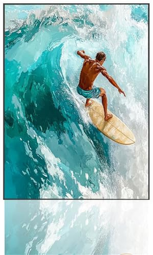 Meer Malen Nach Zahlen, surfen Malen Nach Zahlen Kinder, DIY Paint by Numbers Erwachsene Handgemalt öLgemäLde Leinwand für Heim Wohnzimmer Wand Deko, Geschenke für Frauen, Ohne Rahmen 40x50cm E6-S