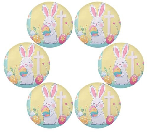 Set di 6 tovagliette rotonde reversibili trapuntate con coniglietto pasquale in stile cartone animato carino coniglietto colorato tovagliette rotonde reversibili trapuntate sottopiatti tovagliette