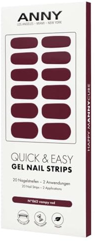 ANNY Gel Nail Strips, UV Nagelfolie zum Aufkleben, Tiefes Bordeaux | Haltbar & splitterfrei, Einfache Anwendung