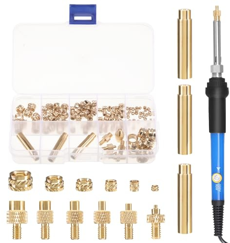 Gewindeeinsätze Lötspitzen Set, Lötkolben Einschmelzhilfen 3d Drucker Zubehör, 6tlg. Lötspitzen für Gewindeeinsatz, 3tlg. Lötspitzen-Adapter, 130tlg. Gewindeeinsätze M2/M3/M4/M5/M6/M8