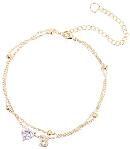 Mikovivi Bracelet Cheville pour Femme, Ajustable Cour et Lettre Étanche Doré Bracelet Cheville Initiale Idéal pour l'Été la Plage Chaîne Pied Alphabet Superposé Décorations et Cadeaux(Lettre B)