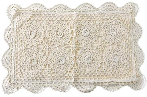 sporful Funda de cojín decorativa de encaje de ganchillo hecha a mano 100 % algodón, funda de cojín con patrón floral 3D, estilo rural, decoración del hogar, 33 x 55 cm