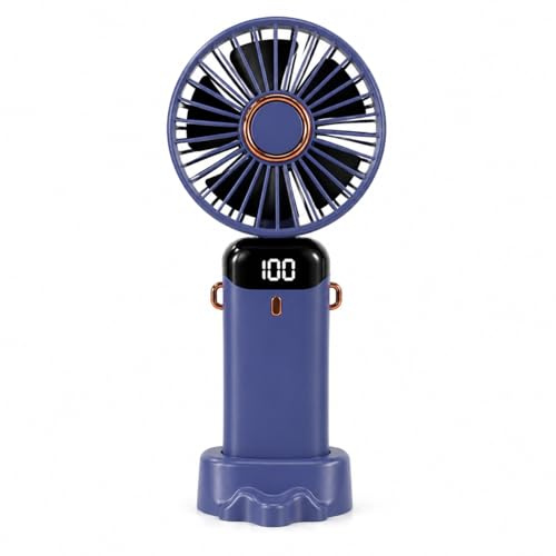 Portable Mini Fan with LED Display, USB Rechargeable, 90-Degree Foldable Design, Blue