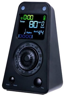 Asixxsix Digitales Metronom für Klavier Gitarre Violine Schlagzeug Guzheng, wiederaufladbares elektronisches Metronom mit einstellbarer Lautstärke, 8 Rhythmen, LCD Display (BLACK)