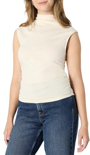 Amazon Essentials Women's Slim-Fit Sleeveless High-Neck Top, Cream, S