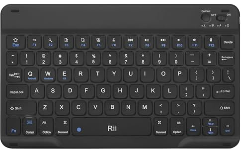 Rii Bluetooth Keyboard, Slim Wireless Keyboard with Type-C Charging, Portable Keyboard for iPad Mac Windows Android Tablets Samsung Tablet Laptop Smartphone | Stable 5.0 Connection for Android,Windows,Mac, USB-C Rechargeable Keyboard, Lightweight Design for Smartphone