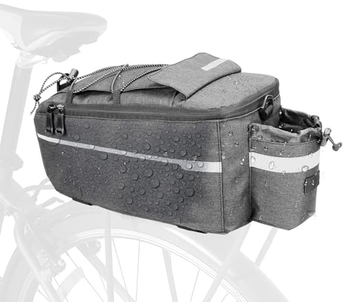 Gevvnss 2 protezioni per ginocchia,Borsa Bici Posteriore,10L Borsa per Bicicletta Impermeabile Borsa per Portapacchi Bicicletta Multifunzionale Riflettenti per Ciclismo MTB,Grigio