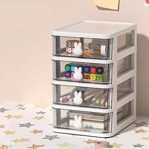 Masyrt stor kapacitet kaninhandtag liten låda arrangör med flerstegs transparent plast för bokpenna kontor skrivbord förvaringslåda med supersött kaninhandtag lätt att