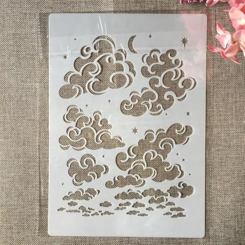 Pochoirs réutilisables A4 pour peinture sur bois, toile, meubles, sol, 29 cm, nuage, lune, étoile