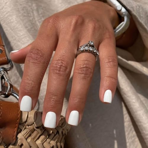 Viugex 24 Stück Falsche Nägel Kurze Eckig, Mattweiß Französische Kunstnägel Press on Nails, Natürlich Einfarbig Acryl Fingernägel zum Aufkleben Full Cover Künstliche Nägel für Frauen Mädchen Maniküre