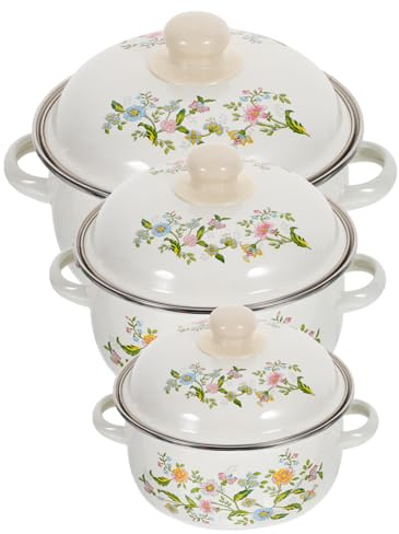 DECOMELODY 3piezas Ollas Esmaltadas Pequeñas Con Doble Asa Cacerolas Versátiles Para Cocina Doméstica Olla Para Sopa y Estofado Ligera y Resistente Al Calor Para Leche Huevos