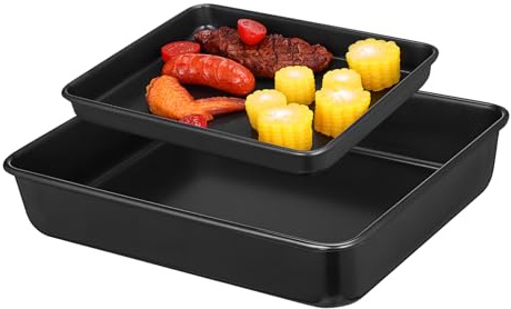 Hemobllo 2 pièces Lot de Plaques de Cuisson Acier Inoxydable Robustes Antiadhésives Résistantes à Haute Température pour Four et Grill Polyvalent Grandes et Moyennes Maniables et