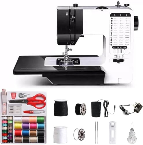Tragbare Elektrische Nähmaschine mit Anschiebetisch,38 Stichprogrammen Nähmaschine für Anfänger und Kinder,Sewing Machine Mini mit Einstellbarer Geschwindigkeit mit Fußpedal & Nähset