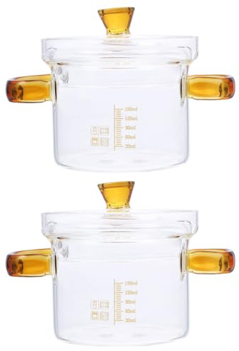 BESPORTBLE Soupière en Verre Transparente 150 Ml Double Poignée Cocotte Résistant la Chaleur Cuisson à L'étouffée Maison Lot de 2 Ustensiles Cuisine Polyvalents