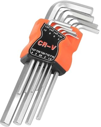 Juego de llaves Allen tipo L profesional en 9 tamaños con ergonómico para el mantenimiento de maquinaria y electrónica. Juego de llaves tipo L