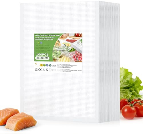Oderra 100 Sous Vide Alimentaire - 20x30 cm Sachets de Conservation et Congélation Sous Vide - Compatible Toutes Machines Sous Vide - pour Emballage Alimentaire