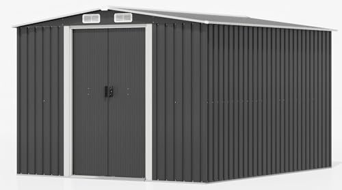 Devoko Abri de jardin en métal 13,2 m³ avec base en acier, 247 x 301 x 178 cm, grande abri de jardin avec structure de toit stable, pour l'extérieur, résistant aux intempéries pour