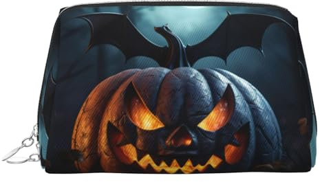 DUWAA Trousse de toilette en cuir imprimé citrouille araignée pour homme et femme, cadeau de voyage, sac de rangement pour salle de bain, douche, articles de toilette, Argenté, One Size