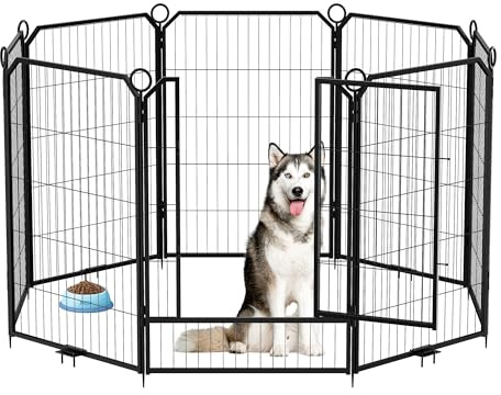 GarveeHome Heavy Duty Metal Dog Playpen Fence – 8 Panels, 40 Inch, Rust-Resistant & Portable, Secure Pet Exercise Barrier with Door for Indoor/Outdoor Use, Yard, Garden, Camping, RV – 8PCS