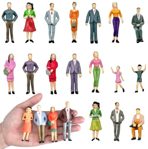 VICDUEKG Lot de 14 figurines miniatures - Différentes poses - Modèle peint - Pour modélisme - Échelle 1:25 - Figurines de personnes debout et assises - Personnages miniatures - Modèle architectural