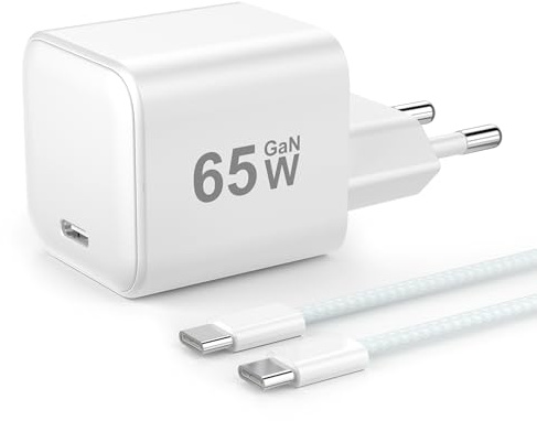 YISH 65W USB C-Laddare - GaN PD3.0 USB C Nätadapter Nätaggregat kompatibel med iPhone 17 16 15 Samsung Galaxy S26 S25 S24 Ultra MacBook Mobiltelefonladdare Typ C-Kontakt, med 60W 1M Typ C Kabel