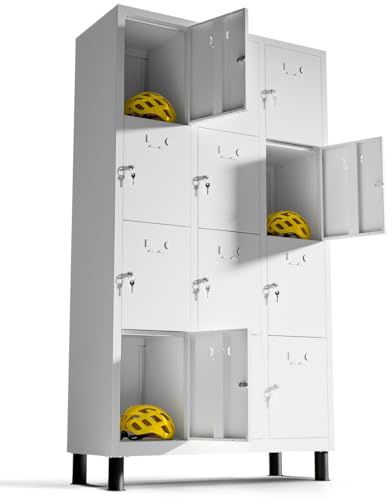 TwinThink Metal Locker Cabinet 12-Door Lockable Storage Locker Metal Cabinet for Office Gym Garage and School White