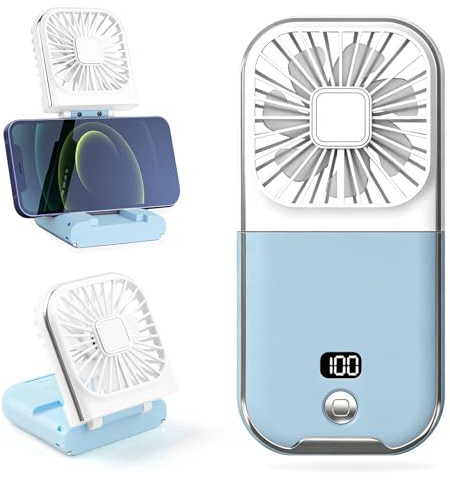 RosyFate Ventilador Portatil, Ventilador Usb Silencioso, Mini Ventilador, Ventilador Recargable Plegable, 4 Velocidades, Mano Escritorio y Cuello, para Oficina Hogar Viajes (Blanco + Azul)