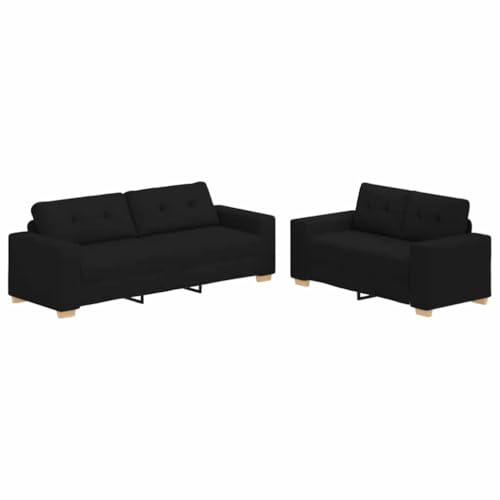 MOBCANT 2-teiliges Set Weiches Sofa-Sets & Sofa Schwarz Stoff Polstergarnitur mit Kissen für Wohnzimmer, Büro, Gästezimmer (160 x 77 x 82 cm)