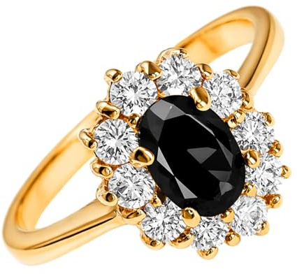 Bague Femme en Plaqué Or 18 Carats - Sertie d'un Saphir Bleu et 10 Oxydes de Zirconium Brillants - Design Marquise Chic et Élégant - Tailles 48 à 68 - Bijou Poinçonné Haute Qualité - Idée Cadeau