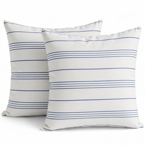 TIN DREAMS FACTORY | Pack de 2 Fundas de Cojín 45x45 cm Rayas Azul Fondo Blanco – Desenfundables y Lavables – Almohadones Modernos – Hechas en España – Decoración Hogar, Cama, Sofá, Sillón