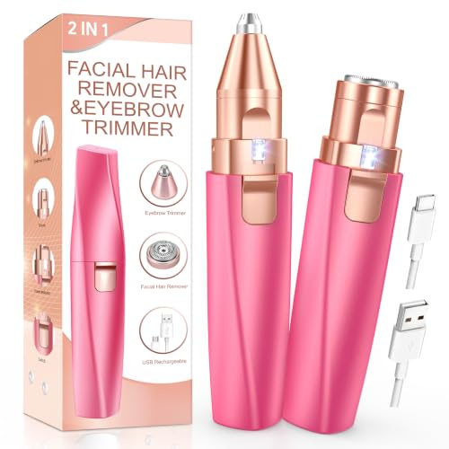 Rasuradora Facial Mujer recortadora de cejas electrica: iFANZETECH Rasuradora Facial Electrica Eliminar el Vello sin Dolor con Luz Smartlight Labio Superior, Barbilla, Mejillas y Cejas, rosa fucsia