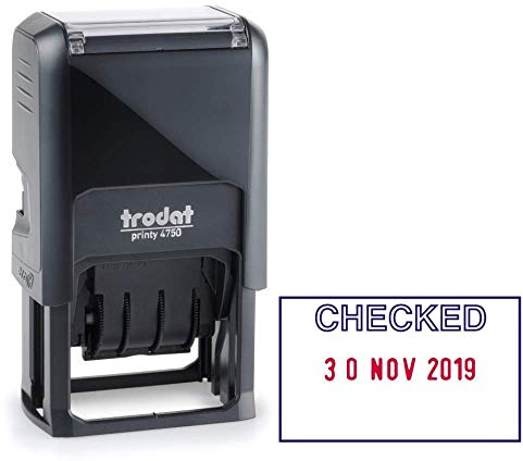 Trodat Eco Printy Stempelautomat mit Datum und Text „Checked“ 40x24 mm rot und blau