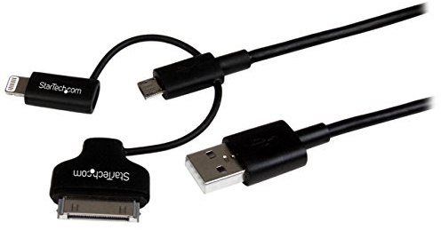 StarTech.com Câble combo USB vers Lightning / Dock 30 broches / Micro USB de 1 m - Noir (LTADUB1MB)
